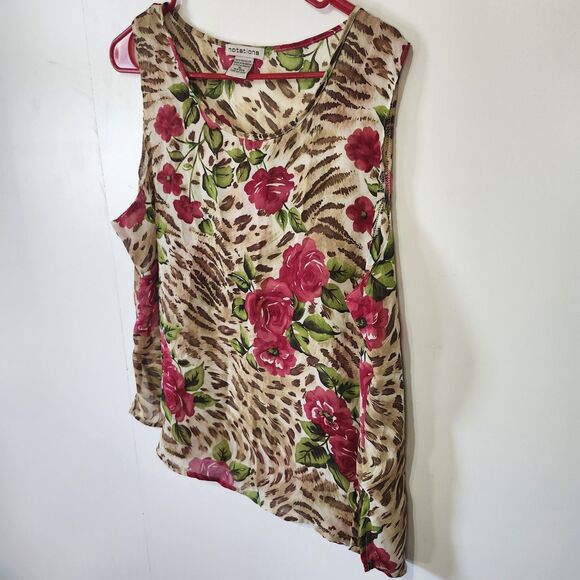 Notations Floral Leopard Print Sleeveless Tank Top Blouse XL Brown Pink - Picture 2 of 8